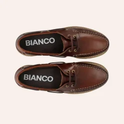 Bianco Biacapri Boat Shoe Pull Up Leather Brown W