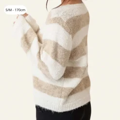 BYIC IdunIC Cardigan Beige White Stripes