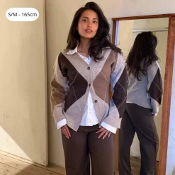 BYIC KarmaIC Fitted Cardigan Beige Argyle