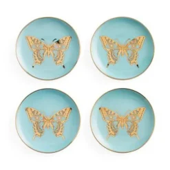 Jonathan Adler Mariposa Coasters - Set of 4, Blue/Gold