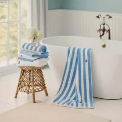 Lexington Block Striped Towel 100x150 Sky Blue/White/Moonbeam
