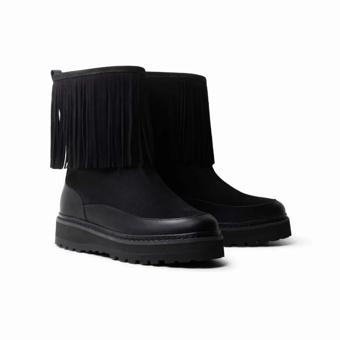 Mono Tag Boot Fringes Leather/Suede Black W